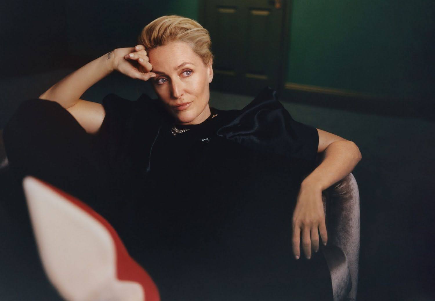 Gillian Anderson posing for a photoshoot.